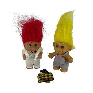 Vintage‎ Troll Toy Figures Yellow Red Hair White Tuxedo w/Extra Outfit